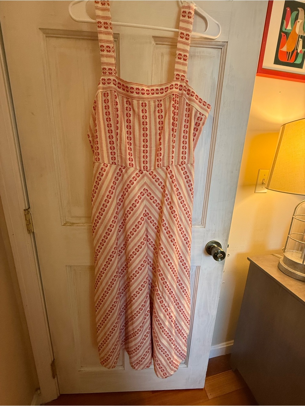 Draper James Cream Midi Dress with Red Stripe Motif
